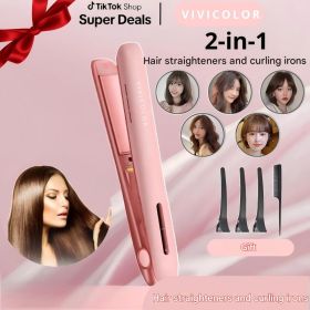 Gentlemen's Bangs Two-in-one Straight Hair Curler With Ion Hair Care, Compact And Portable, Suitable For Dormitory Use (Color: Pink)