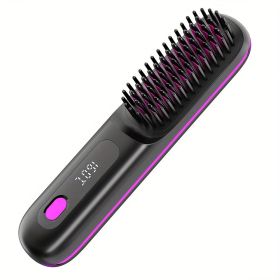 USB Wireless Household Electric Hair Straightening Comb For Both Straightening And Curling Without Damaging Hair (Color: Black)
