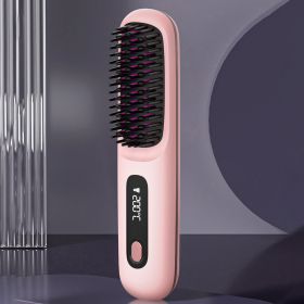 S7 Portable Cordless Hair Straightening Brush With LED Display - Lightweight Mini Negative Ion Hot Brush, USB Rechargeable Women's Travel Essenti (Color: Pink)