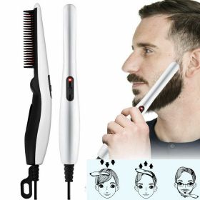 Negative Ion Hair Straightener Styling Comb Hot Comb Press Beard Brush For Men (Color: White)
