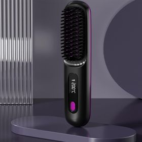 S7 Portable Cordless Hair Straightening Brush With LED Display - Lightweight Mini Negative Ion Hot Brush, USB Rechargeable Women's Travel Essenti (Color: Black)