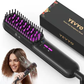 Hair Straightener Brush, Ionic Plus Steam Straightening Brush For Smooth, Anti-frizz Hair, Anti-Scald Ceramic Straightening Comb, Heated Straight (Color: Purple)
