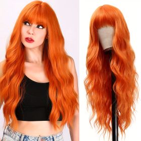 Elegant Long Orange Non-toxic Wig, Synthetic Wavy Hair Wig For Ladies, 28-inch Long Hair, Suitable For The Whole Scene (Option: Orange-28inch)
