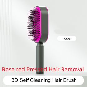 Self Cleaning Hair Brush For Women One-key Cleaning Hair Loss Airbag Massage Scalp Comb Anti-Static Hairbrush (Option: Rose red Pressed Hair Removal)