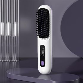 S7 Portable Cordless Hair Straightening Brush With LED Display - Lightweight Mini Negative Ion Hot Brush, USB Rechargeable Women's Travel Essenti (Color: White)
